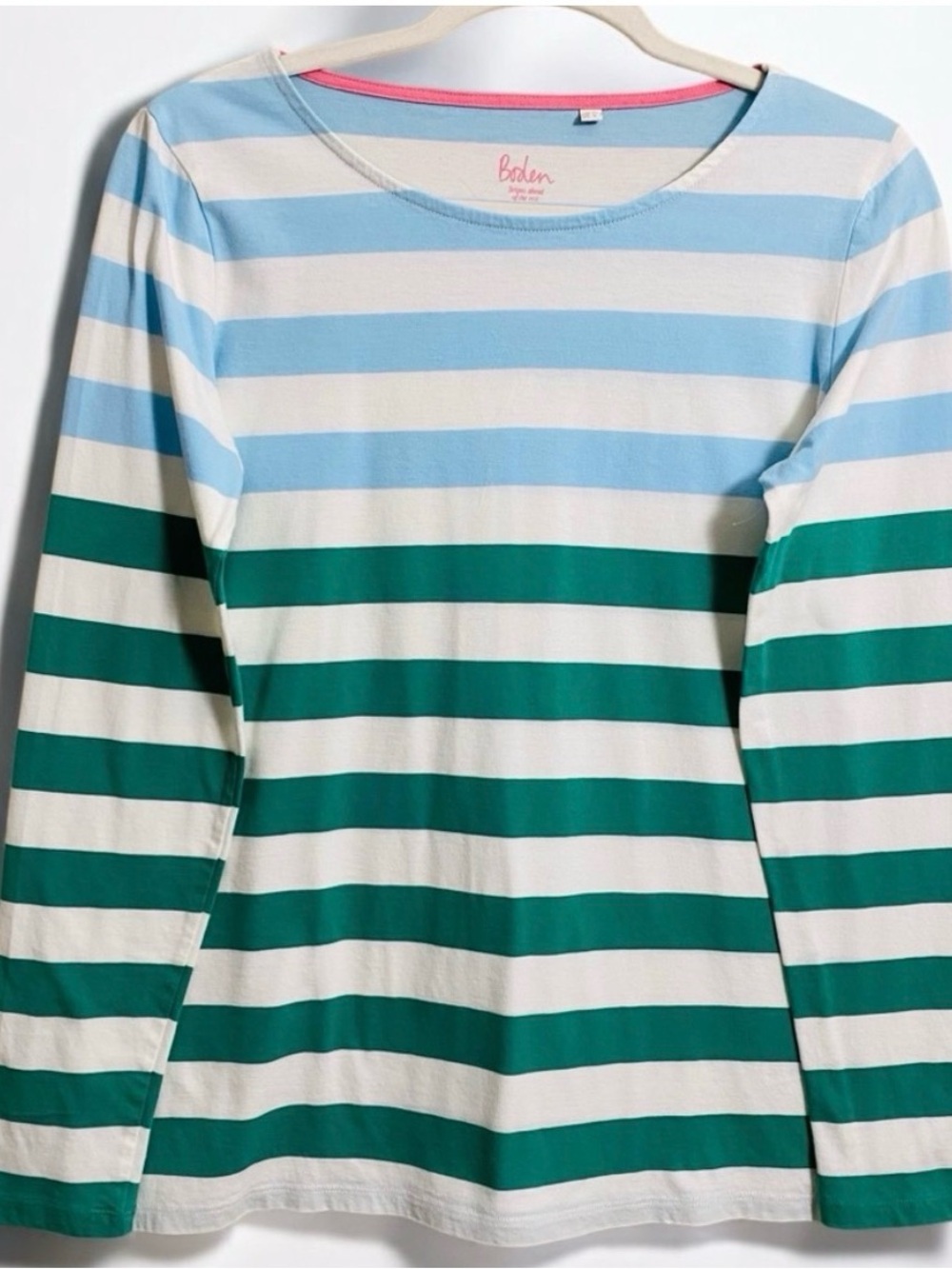 Boden Blue, Green & White Stripes Ahead of the Rest Long Sleeve Top